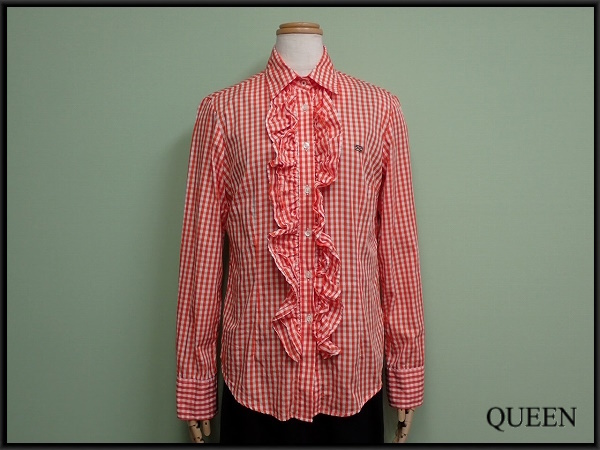 送料無料 SCAPA SPORTS フリルブラウス・36△スキャパスポーツ/ポルトガル製/ギンガムチェックシャツ/23*12*4-21拍卖