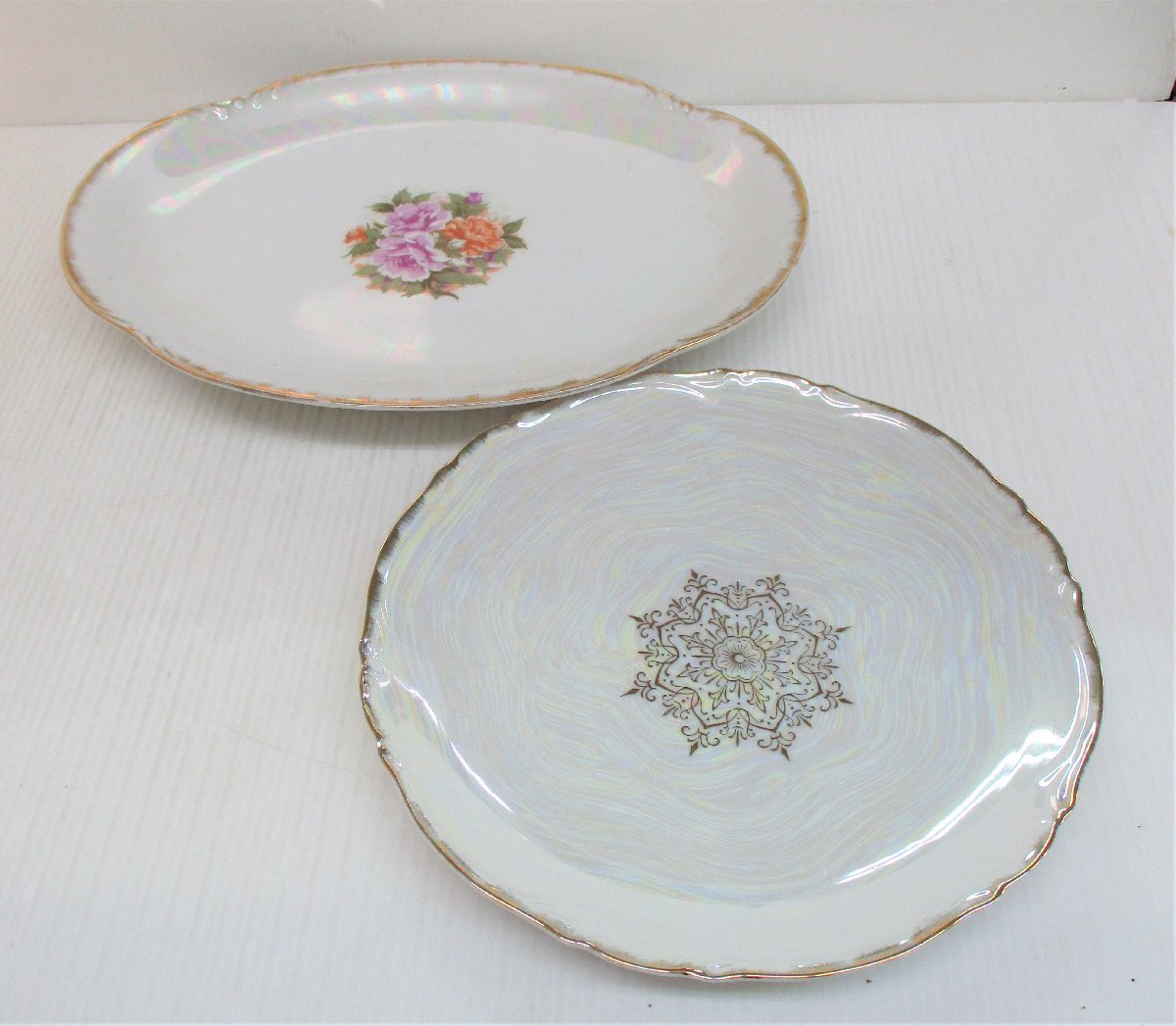 ★ 91296 プレート 虹色 AKITA / Seyei 2枚セット 幅36.5cm/26.5cm 大プレート 大皿 レトロ 中古 ★*拍卖