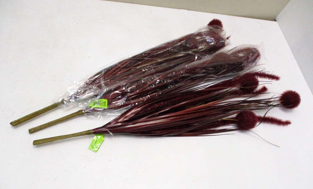 造花 キャットグラス 赤 3本 長さ68cm PLASTIC FLOCK BALLS CAT TAIL GRASS BUSH 未使用 87190★*拍卖