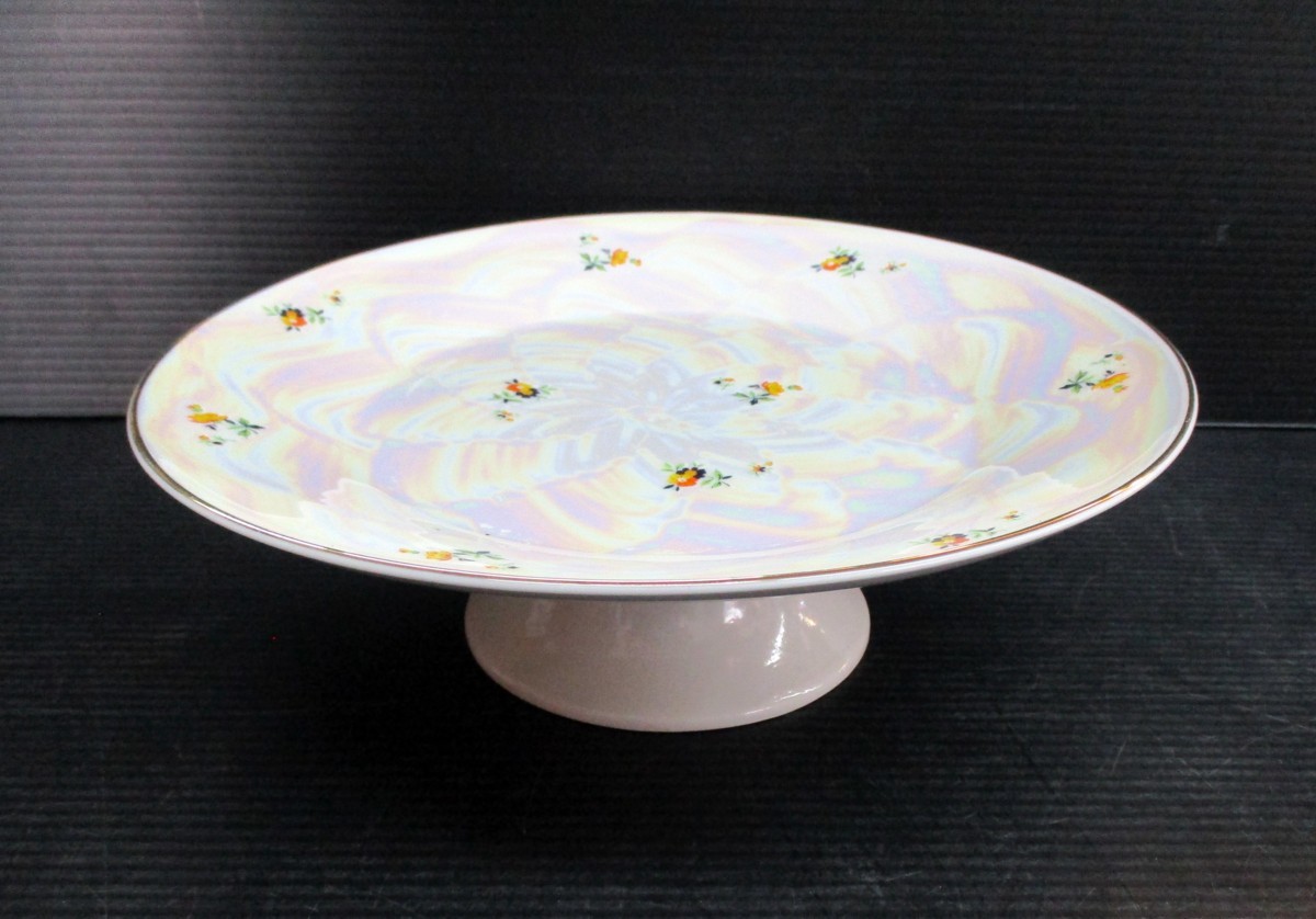 ★ 87596 盛皿 脚付きコンポート皿 φ26 x 8cm 玉虫色 長期保管品 未使用 ★*拍卖