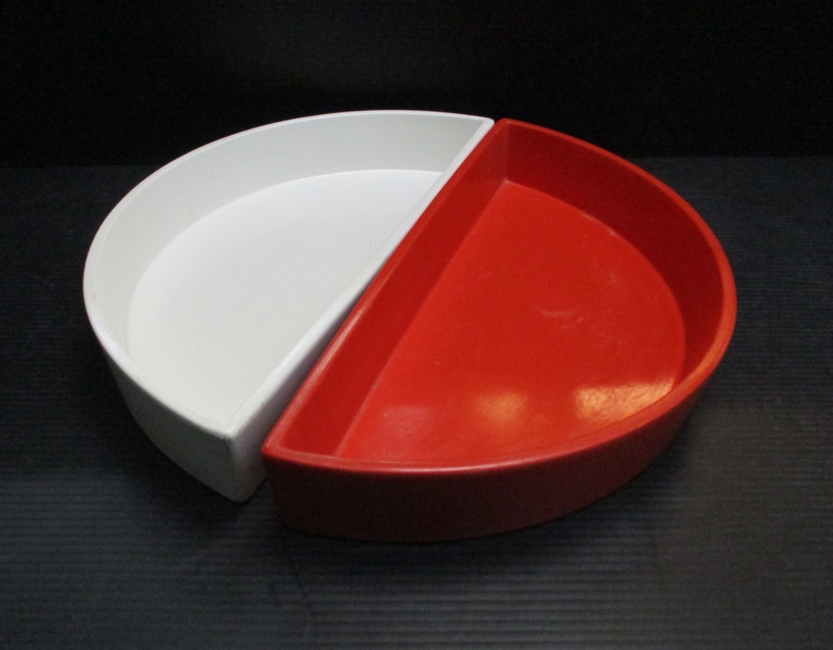 ★ 85489 花器 水盤 半月 紅白 ニ個揃い 慶事 幅35x奥行17(34)x高さ5.5cm 中古 ★*拍卖