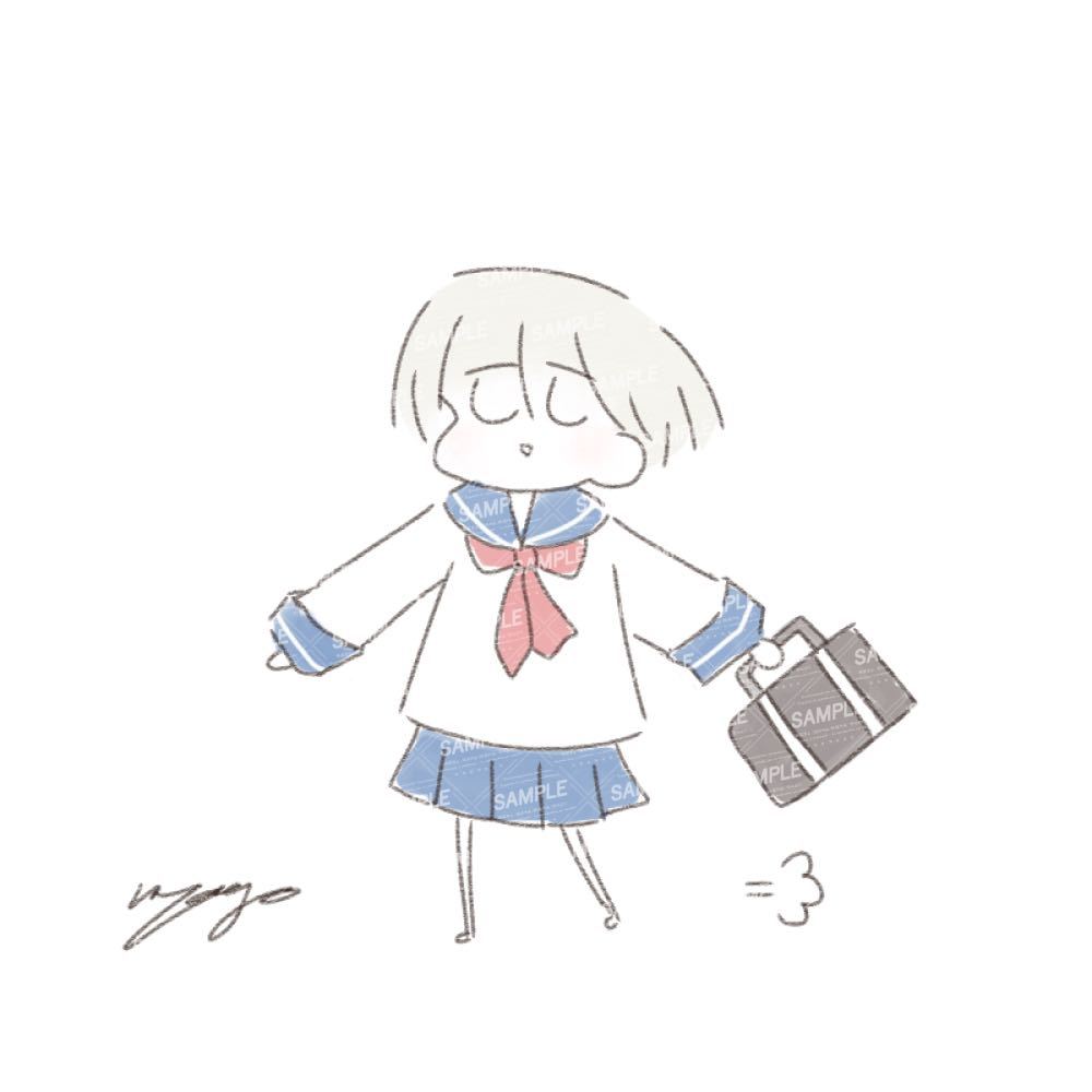 nyago 手描きイラスト オリジナル 女の子 イラスト 絵 シンプル ゆるい セーラー服 ショートヘア インテリア ハンドメイド拍卖