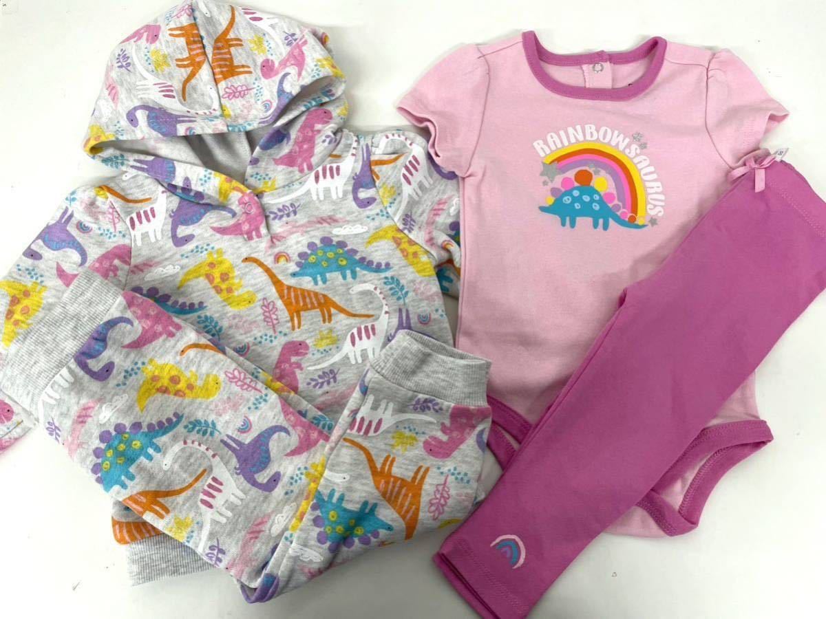 未使用■Kids 女の子 パーカー パンツ セットアップ 4点セット 24M / 2歳 カラフル 恐竜 ♪ まとめてお得拍卖