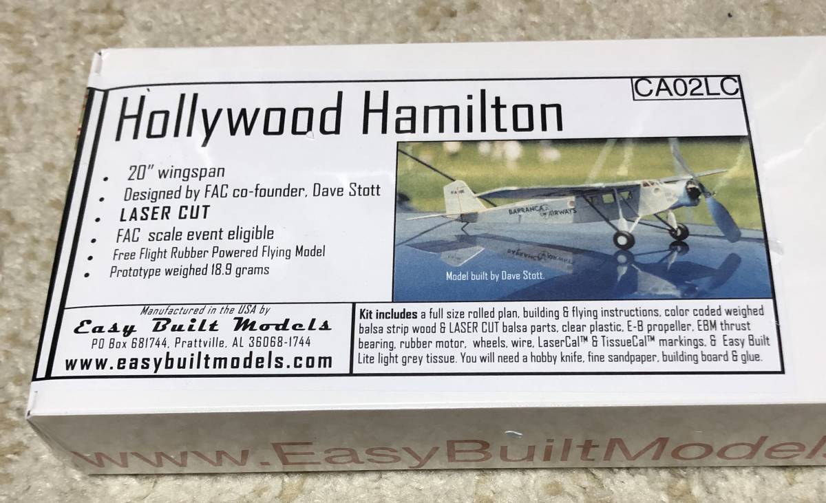 【ゴム動力機】Easy Built製 Hollywood Hamilton (LASER CUT)(翼長:20”=508mm)・・・残り1拍卖