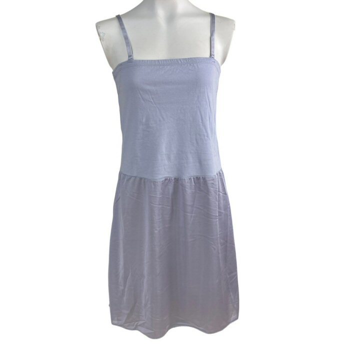 キャミワンピース ラベンダー M-85 切り替えスリップ キャミソール 汗取りパッド付インナー 吸水速乾 静電気防止 綿 暖かインナー拍卖