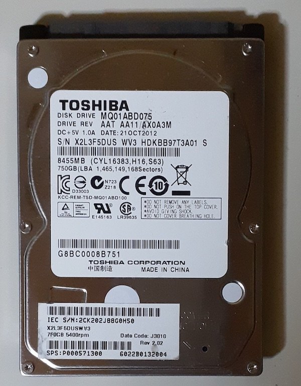 4005 2.5インチ内蔵SATAハードディスク 750GB 9.5mm 5400rpm 東芝 MQ01ABD075 使用5530時間 正常 dynabook Windows8 リカバリ TI30928600D拍卖