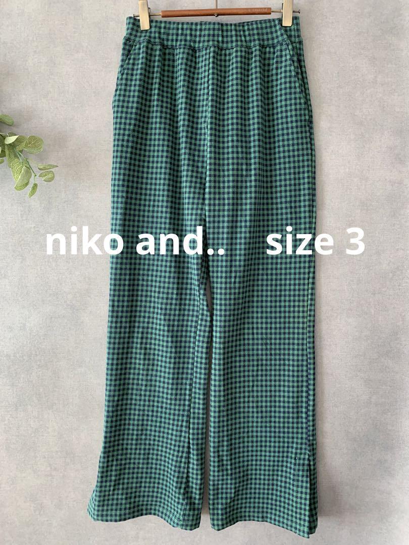 niko and.. グリーンチェック パンツ スリット 秋冬拍卖