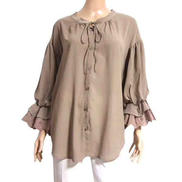 新品/GRL ブラウス 表記 F フリー 9号 M 11号 L 13号 LL 相当 茶 ブラウン レディース 春 夏 トップス 長袖 透け感 薄手 レース ゆったり拍卖
