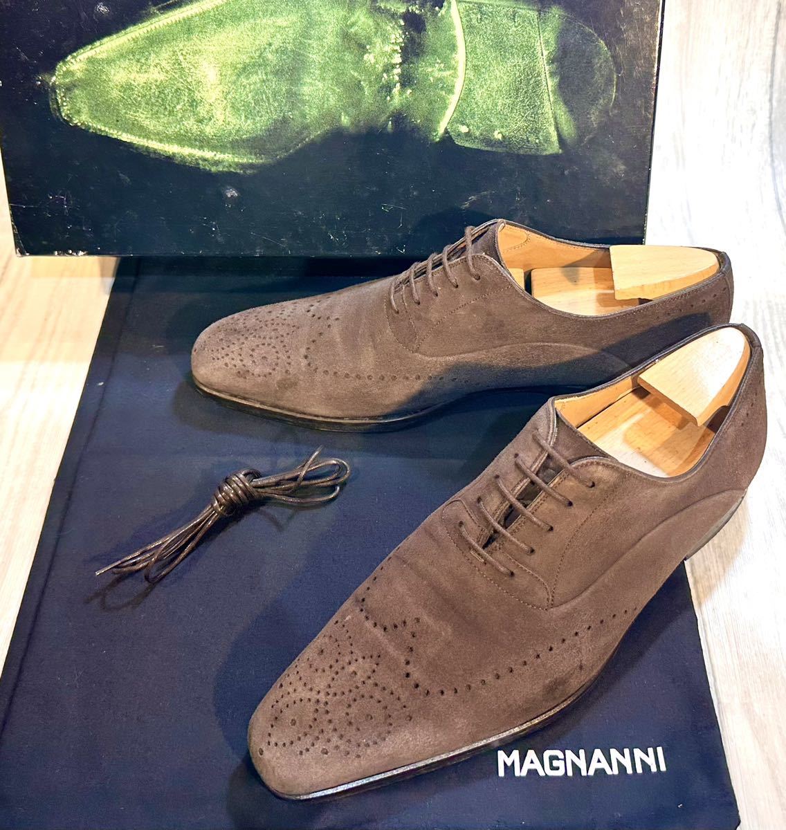 MAGNANNI マグナーニ◆25cm 39◆プレーントゥ メダリオン 革靴 スエードレザー ビジネスシューズ ドレスシューズ スペイン製 メンズ 焦茶拍卖