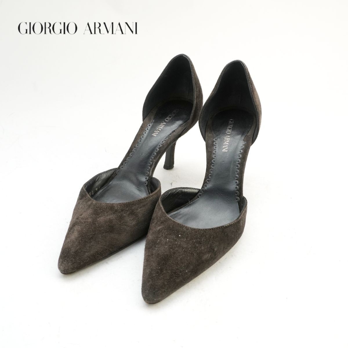 GIORGIO ARMANI ジョルジオアルマーニ 34 22.0 セパレートパンプス イタリア製 ヒール ポインテッドトゥ スエード 黒 ブラック /IC73拍卖