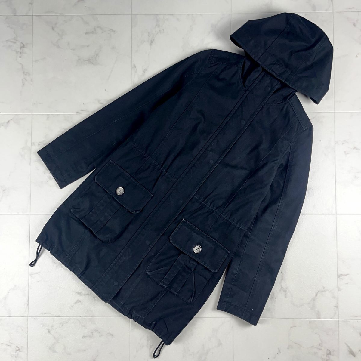 LE SOUK ルスーク フード付き ミリタリーロングコート ライナー付き レディース アウター 黒 ブラック サイズ36*KC356拍卖