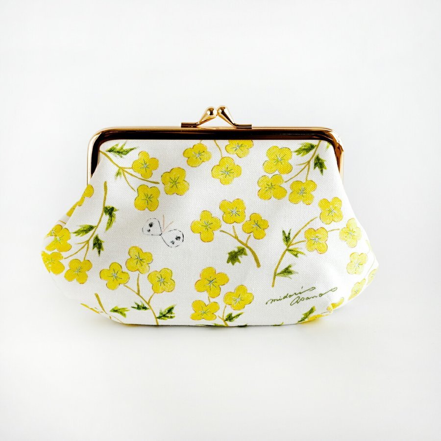 <日本製帆布>はなやかなデザインのがま口コスメポーチ/ quiet afternoon浅野みどりデザイン拍卖