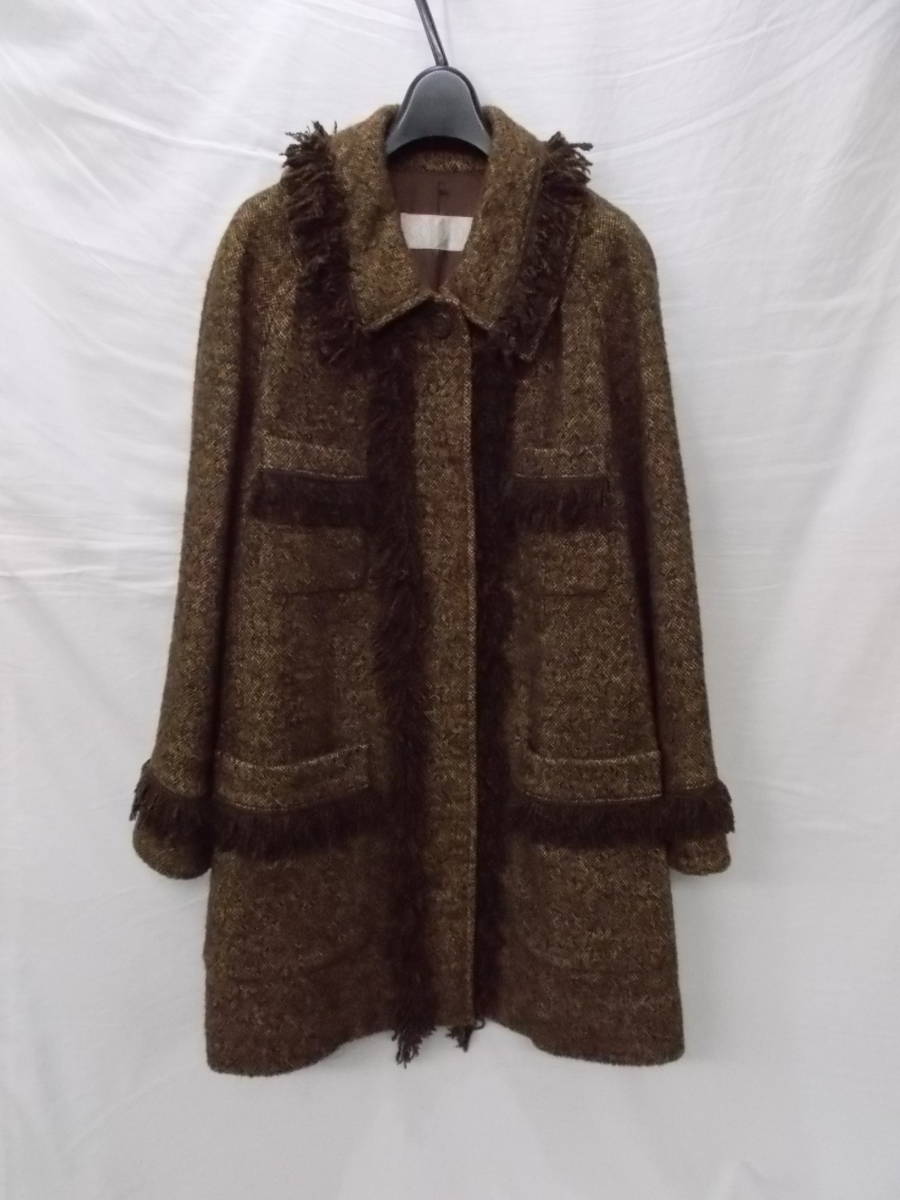 ▼CORDIER/コルディア▼ツイードコート/40/杢茶・フリンジ拍卖