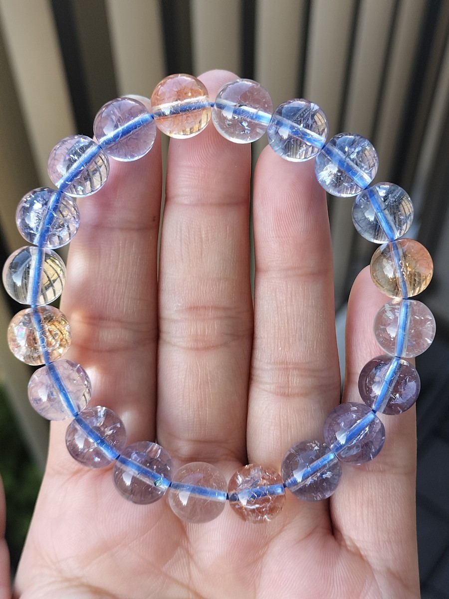 天然石 ブルー オレンジイェロー ブレスレット 10mm拍卖