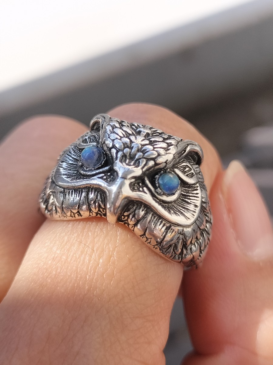 縁起が良い 梟 フクロウ ラブラドライト目 リング 男女兼用 指輪拍卖