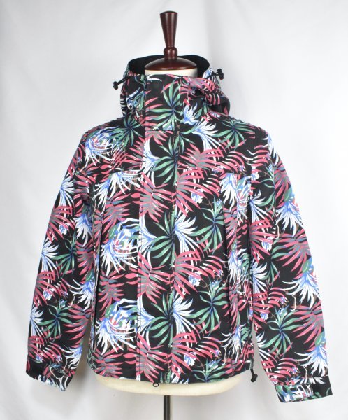 ZIP FIVE 総柄 ジャケット sizeS 黒 ブラック ZIP5 ブルゾン マウンテンパーカー ブランド古着 南国 アロハ拍卖