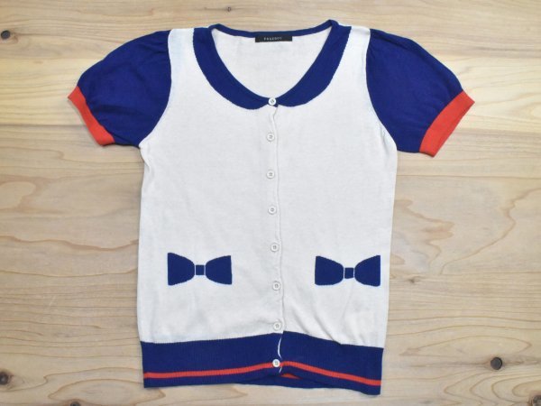 2000s古着 PAGEBOY 半袖 コットン カーディガン sizeM ページボーイ ニット セーター リボン 原宿 ガーリー 2000年代 Y2K拍卖