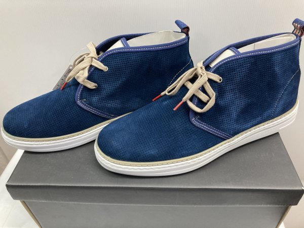 ★送料割引!チャッカーブーツ ハイカット ヌバックパンチレザー 牛革 紺 42表示 26.5~27cm Stefano Rossi★未使用格安!拍卖