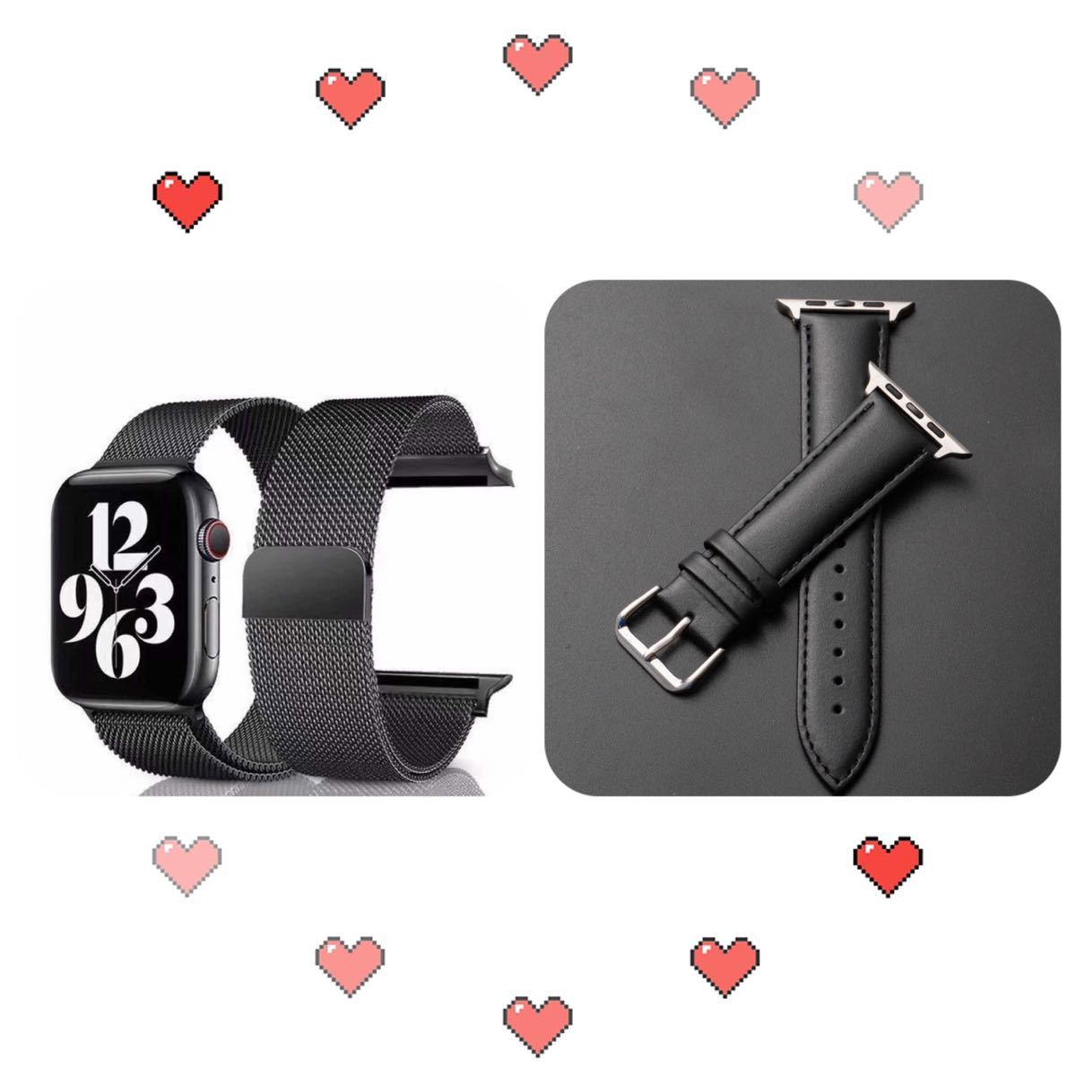 アップルウォッチバンド 42/44 /45/49mm革バンド ステンレスバンドApple Watch バンド 2本 革金属バンド セール限定拍卖