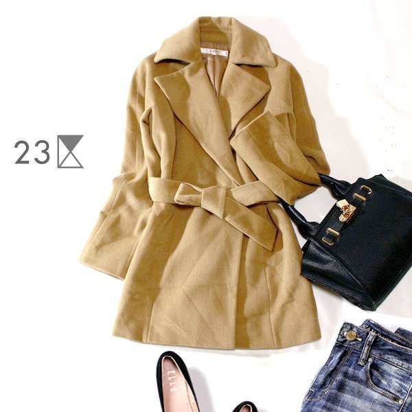 ☆☆ 美品 オンワード樫山 23区 ☆☆ 上品綺麗め 共布ベルト付き ウールコート 小さいサイズ 32号 冬 23D11拍卖