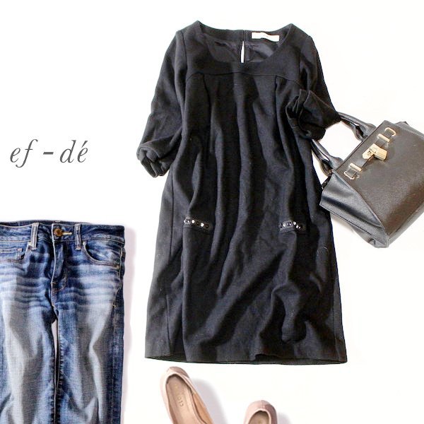 ☆☆ 美品 (株)フランドル ef-de エフデ ☆☆ アンゴラ・ウール100% フラノストレッチ ワンピース 小さいサイズ 7号 秋 冬 23B12拍卖