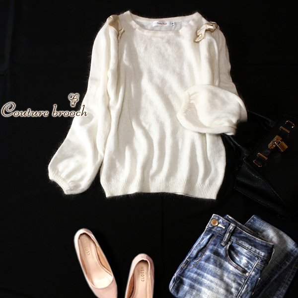 ☆☆ 美品 Couture Brooch クチュールブローチ ☆☆ 可愛いリボン♪ アンゴラ混紡 ふんわり 上質 ニット セーター 38号 M 秋 冬 23C12拍卖