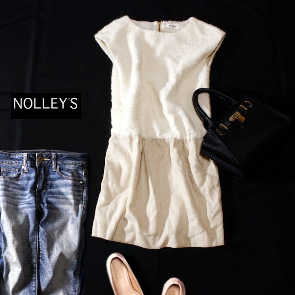 ☆☆ 美品 NOLLEY'S ノーリーズ ☆☆ 可愛い アルパカ混合 ブークレニット切替え ラメ ウール ワンピース 36号 S 秋 冬 23C12拍卖