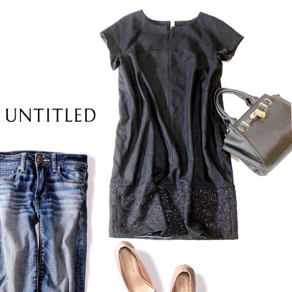 ☆☆ 美品 UNTITLED アンタイトル ☆☆ ラメ・ブークレ切替え 綺麗め フラノウール ワンピース 2号 M 秋 冬 23B12拍卖