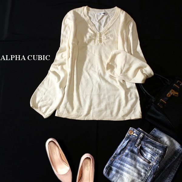 ☆☆ 美品 ALPHA CUBIC アルファキュービック ☆☆ ウール100% 綺麗め ニット プルオーバー M 秋 冬 24A01拍卖