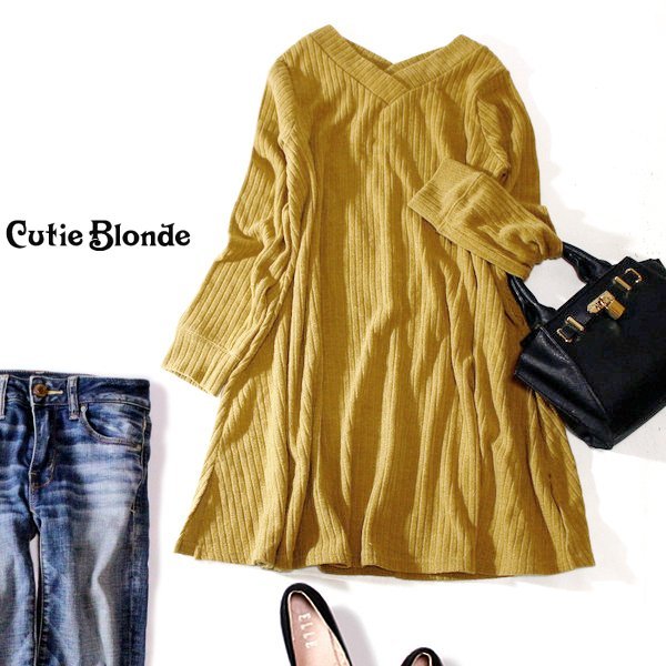 ☆☆ 美品 (株) ワールド Cutie Blonde キューティブロンド ☆☆ ゆったり可愛い Aライン ストレッチニット ワンピース L 秋 冬 24A01拍卖
