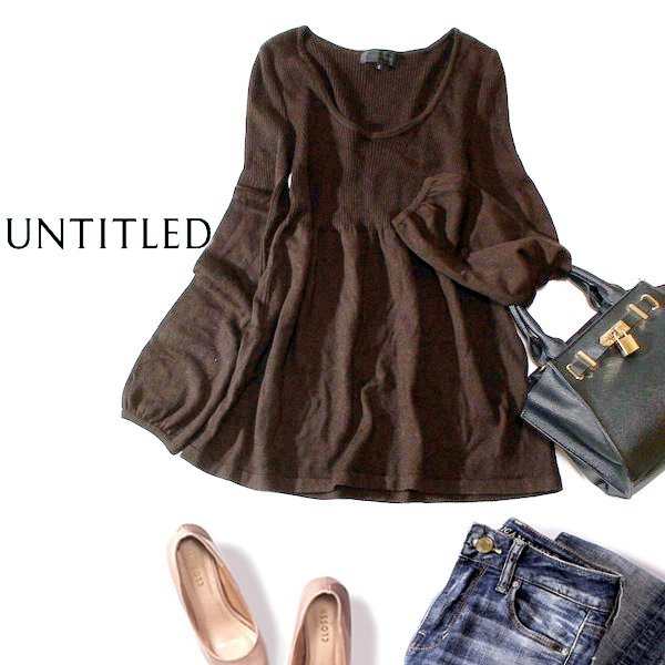 ☆☆ 美品 UNTITLED アンタイトル ☆☆ 100%ウール リブ切替え デザインスリーブ ニット プルオーバー 2号 M 秋 冬 23C12拍卖