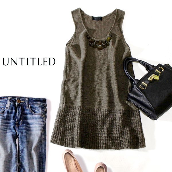 美品 UNTITLED アンタイトル 大粒ビジュー 厚手ニット チュニック 2号 M 秋 冬 24A01拍卖