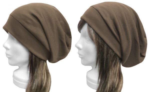 ◇送料無料◇ ハンドメイド◆リブ付ルーズワッチキャップ◆リブ織コットンニット/カーキ系 ◇ゆったり・小顔効果・長いシーズン着用◇拍卖