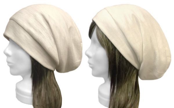 ◇送料無料◇ ハンドメイド◆リブ付ルーズワッチキャップ◆リブ織スラブ 綿モダールニット/ナチュラル ◇ゆったりサイズ・小顔効果◇拍卖
