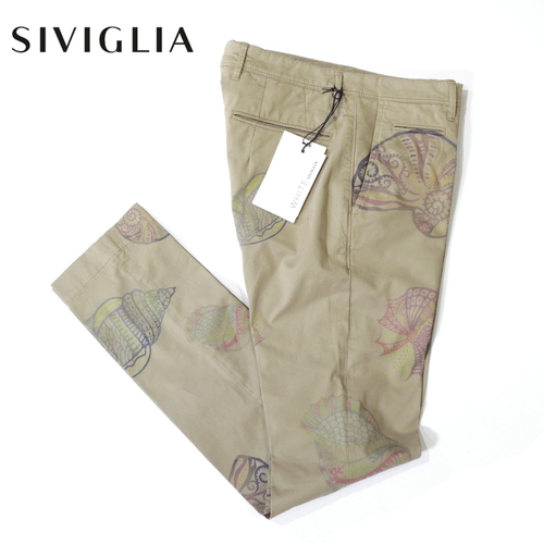 【70%OFF・新品・29】 SIVIGLIA WHITE(シヴィリア)コットンストレッチツイル プリントテーパードチノパンツ カーキ B5A7-5591拍卖