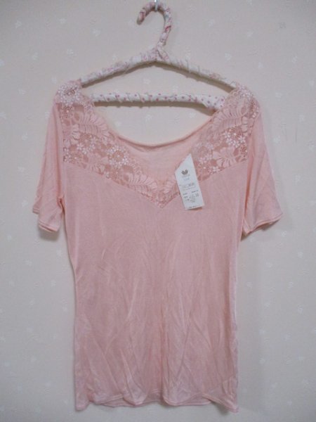 ☆彡★ワコール Luludi  レース付き半袖インナー 日本製 ★L☆ピンク 30624拍卖