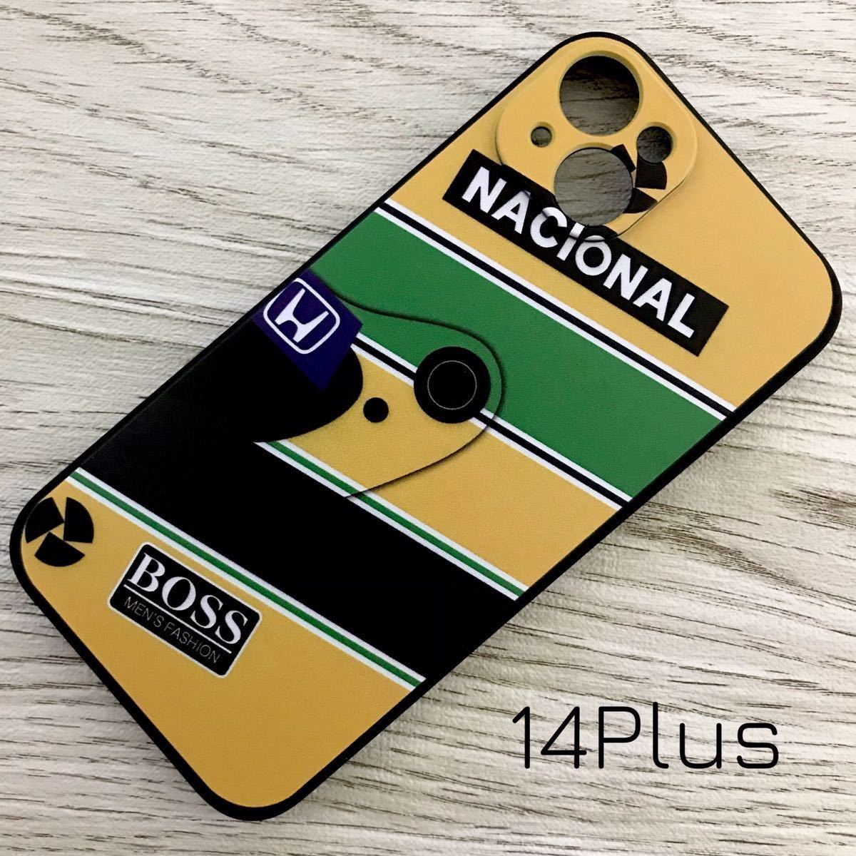 アイルトン・セナ ヘルメット デザイン iPhone 14 Plus ケース F1 マクラーレン ホンダ ブラジル スマホ拍卖