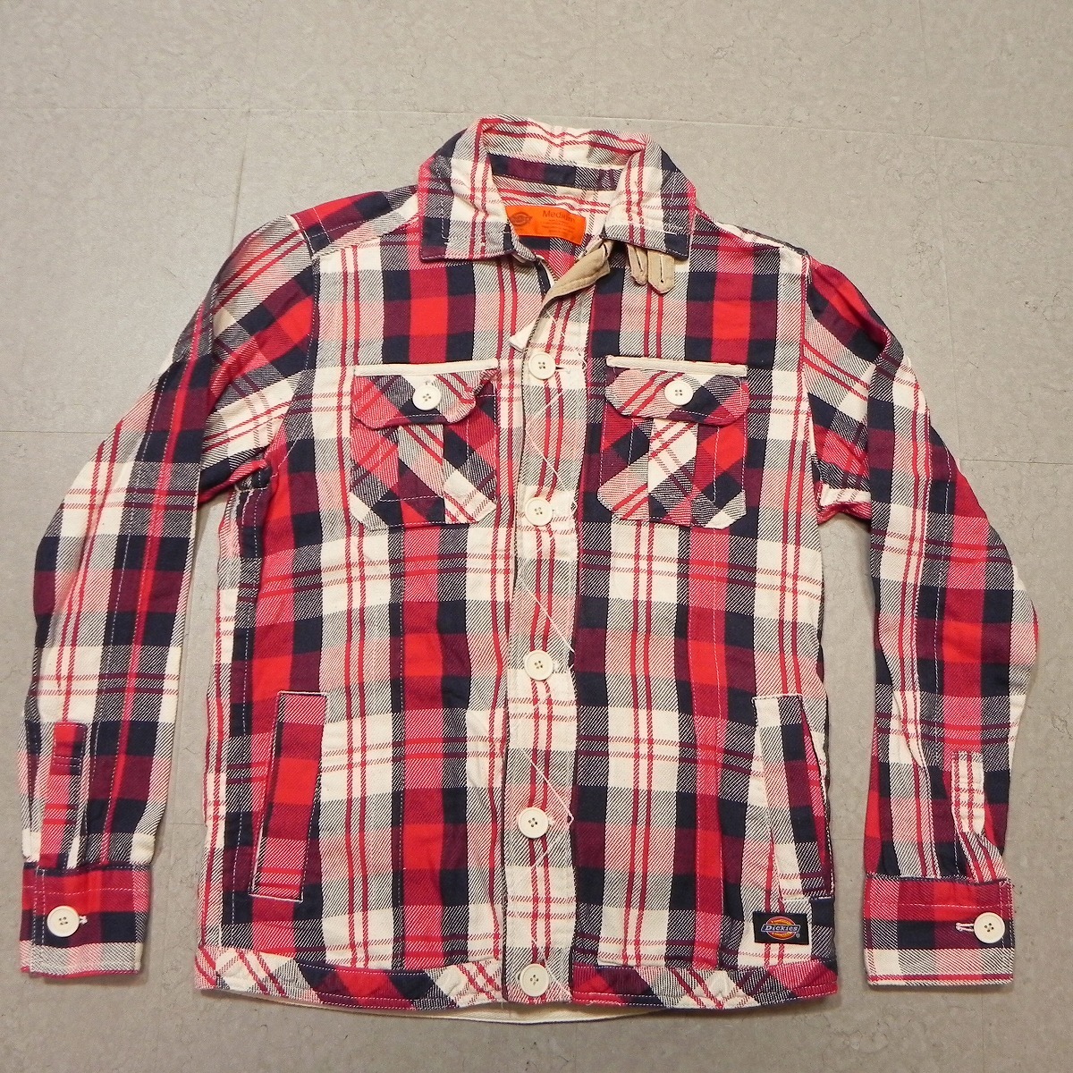 Dickies チェック柄 シャツジャケット M 綿100 ネルシャツ ヘビーネルジャケット ディッキーズ 古着 即決 ★a拍卖