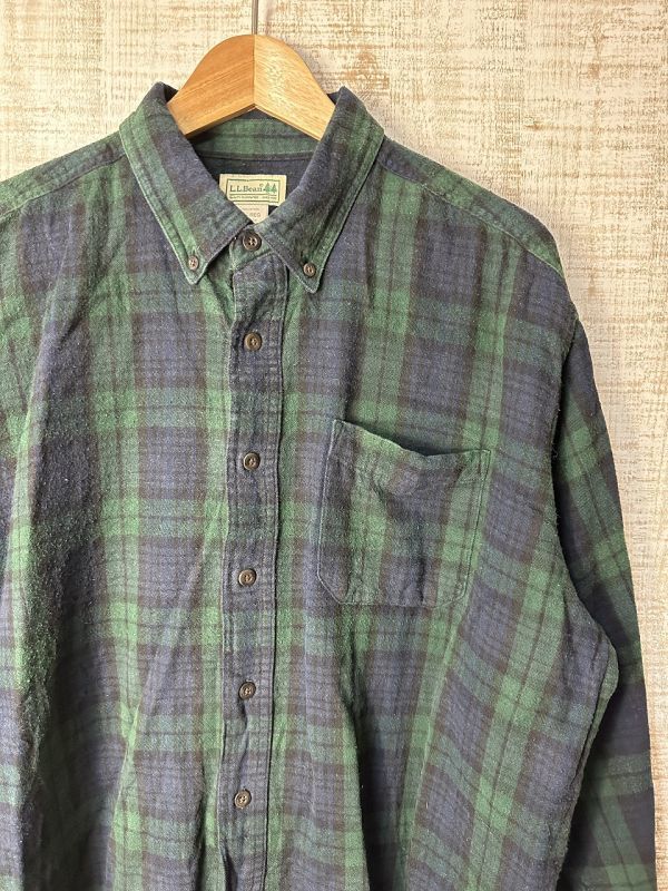☆ビッグサイズ US古着 L.L.Bean エルエルビーン ネルシャツ チェック柄 長袖 シャツ グリーン緑【XL】コットン ◆4221◆拍卖