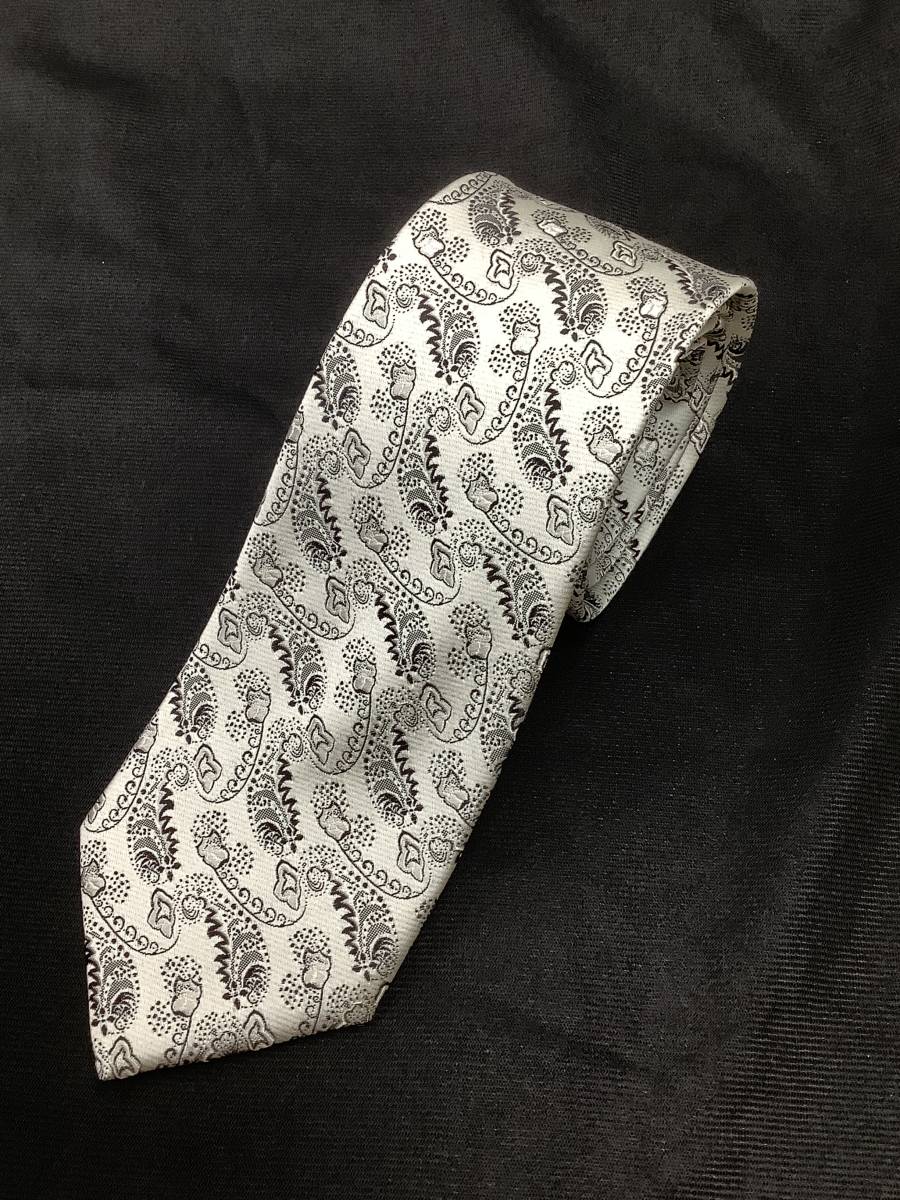 新品未使用 ノーブランドだから安い 冠婚葬祭 シルバータイ 礼装 白ネクタイ日本製ネクタイ シルク100% ペイズリー風拍卖