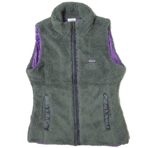 PATAGONIA パタゴニア 2010年製 W'S LOS LOBOS VEST ロス・ロボス・ベスト 25205 S FGE グレー/パープル リバーシブル ボアフリース g13831拍卖