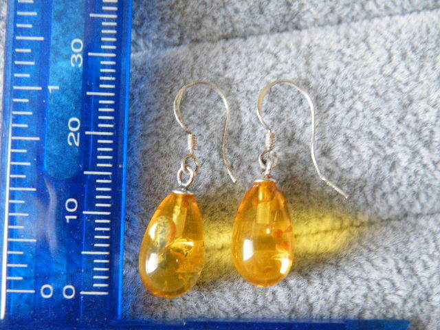 95073.アンバー琥珀 シルバー925 ピアス 拍卖