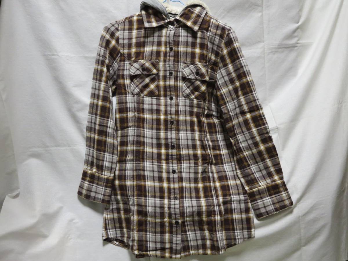 シャツワンピース◆羽織り◆フード付き◆チェック◆袖ボア◆М拍卖