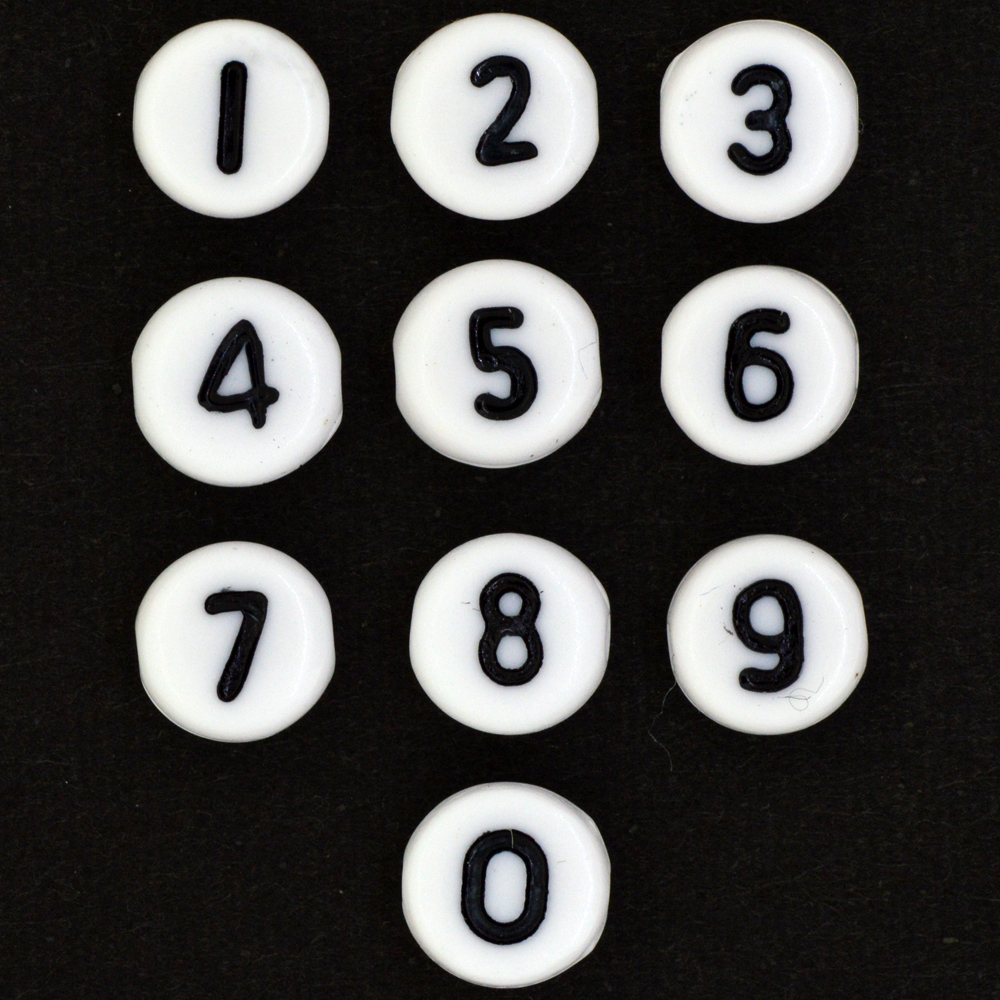 0~9各3個 計30個 レタービーズ 数字 白 黒文字 7mmディスク プラビーズ メッセージビーズ拍卖