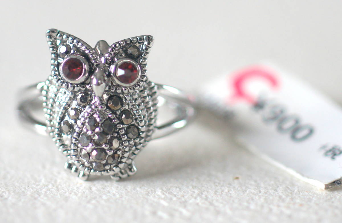 新品未使用 ラインストーン付き梟 フクロウ ふくろうのリング サイズ約9~10号拍卖