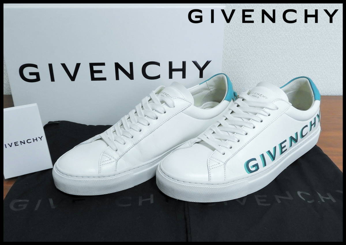 GIVENCHY ローカット ロゴスニーカー 正規品 ジバンシー メンズ 41 ホワイト グリーン 白 緑 カーフ 牛革 靴 シューズ ティファニーブルー拍卖