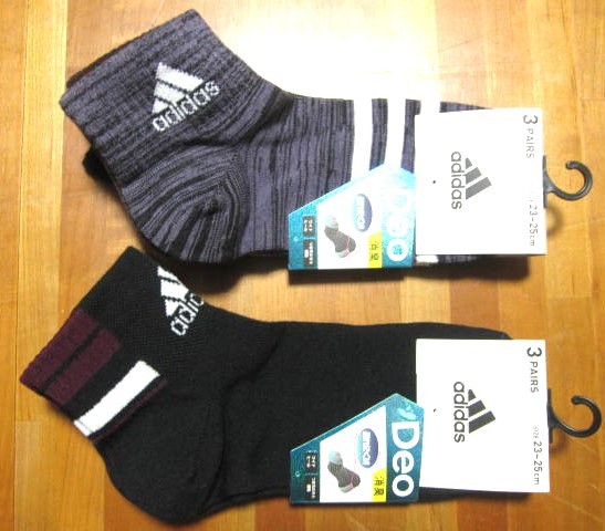 *送料無料*新品*アディダス*23-25㎝*ソックス3足×2*②*Deo*消臭・破れにくい・ワイドヒール・つま先かかと補強*adidas*拍卖