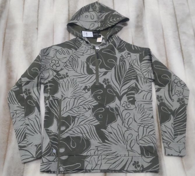 12【新品タグ付】*ADIDAS 裏地起毛綿混プルアップパーカー メンズS 植物柄 ダークグリーン系 レターパック送付可拍卖