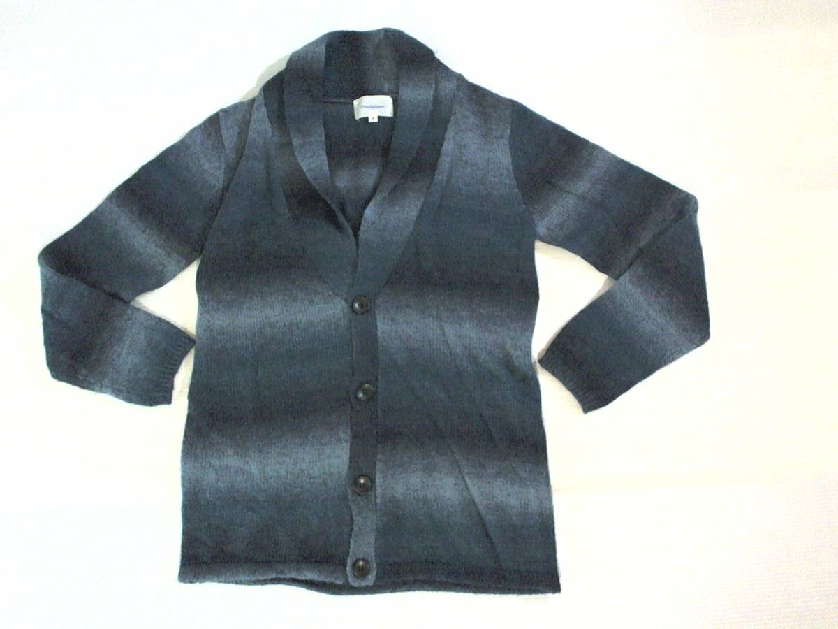 ☆トゥルーバランス【True Balance】ショールカラー ニット カーディガン 毛混 M 紺 黒 グレー拍卖