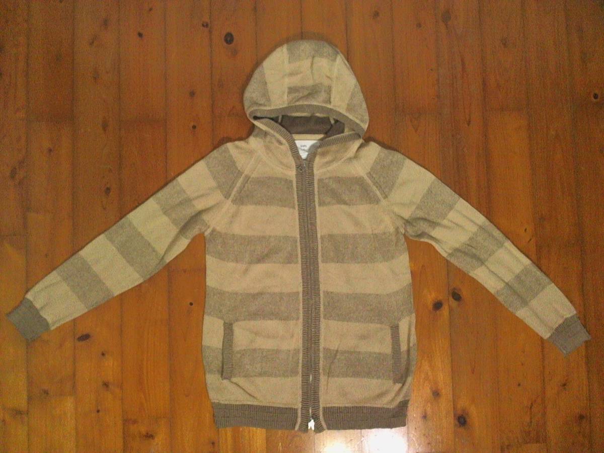 ☆シップス【SHIPS JET BLUE】コットンニット ジップアップ パーカー ジャケット フーディー M ブラウン系 ボーダー拍卖